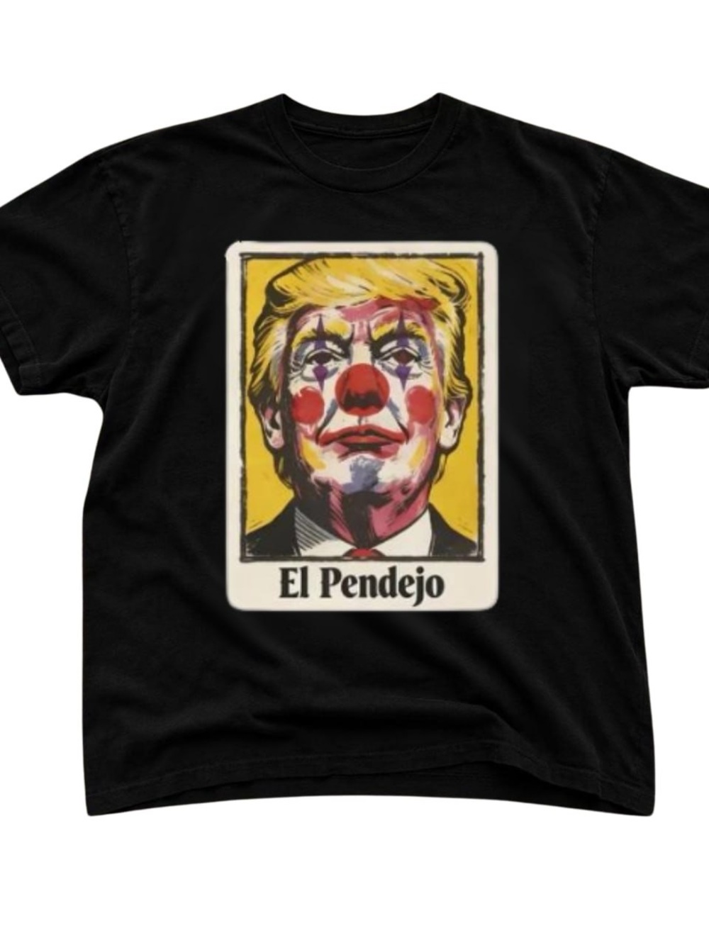 Black Short Sleeve Tee with Multicolor Clown Portrait